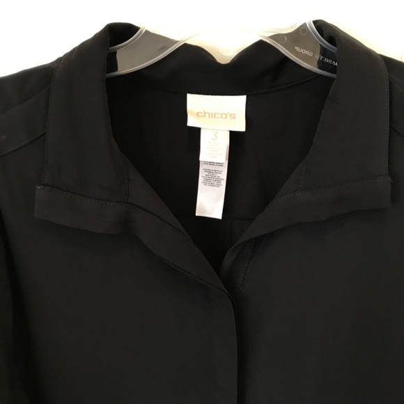 CHICO’S Button Down Tunic Short Split Sleeve Blouse Black Women’s Size XL 1X - Picture 2 of 16